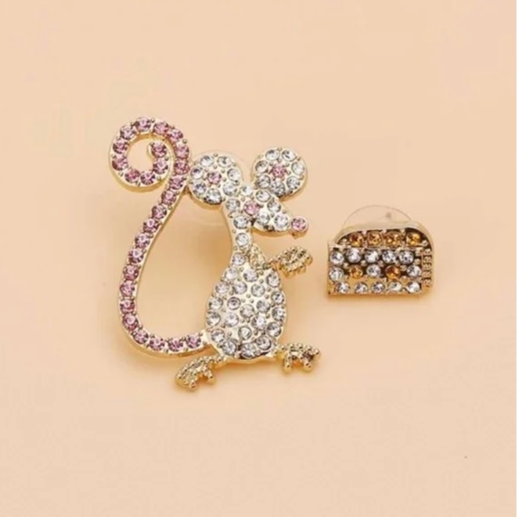 ✨ FREE Mouse Cheese Boho Peasant Hipster Rhinestone Cute Snack Cartoon Earrings - Picture 1 of 3